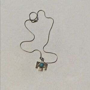 Silver-Tone Pendant Necklace with Turquoise Accent